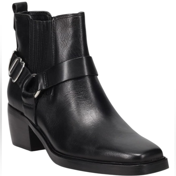 SAM EDELMAN Bellamie Ankle Boot Leather Premium Stacked Heel 2 1/4” Black 7 - Picture 4 of 13